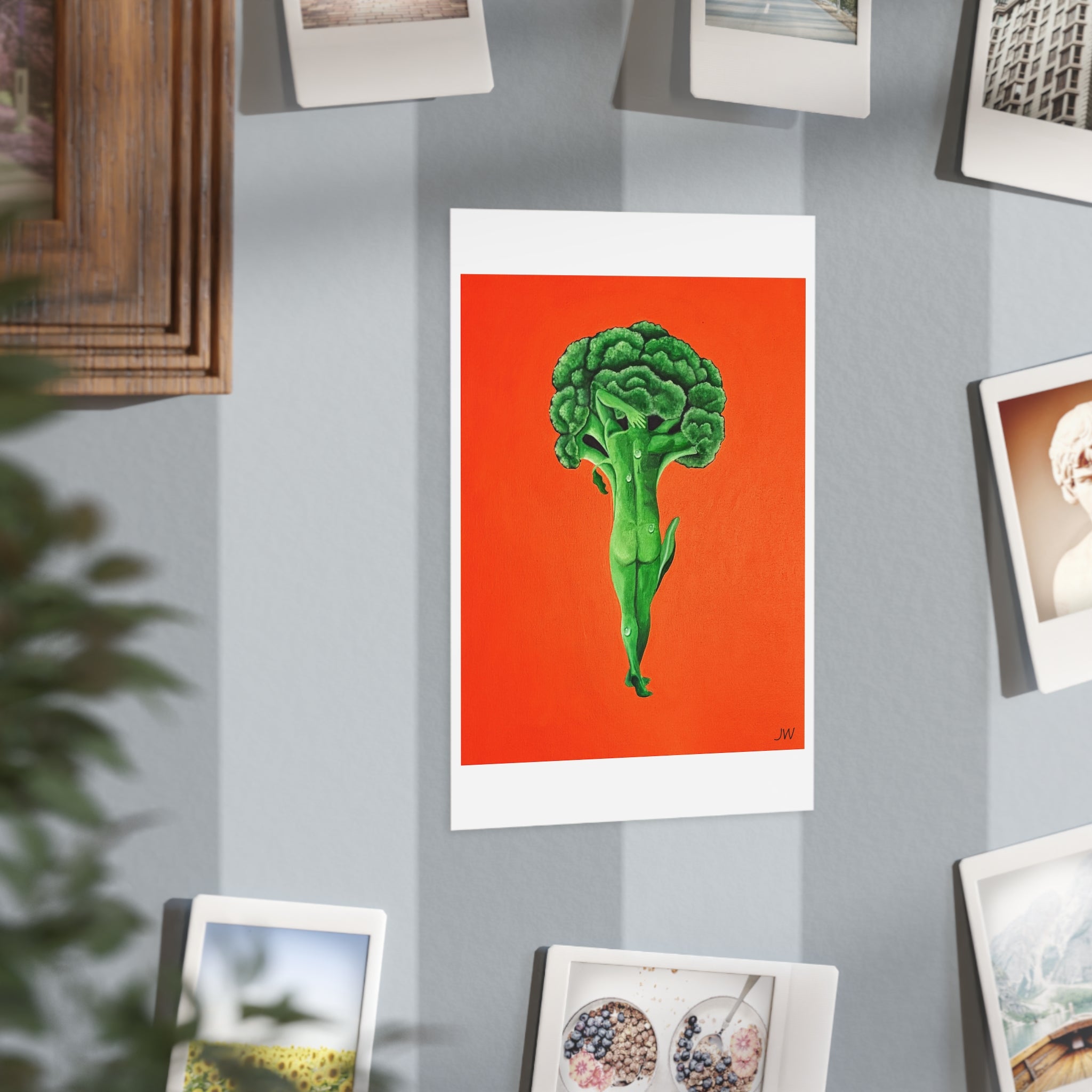 Broccoli Ballerina Art Print — Whimsical Vegetable Illustration on Orange Background