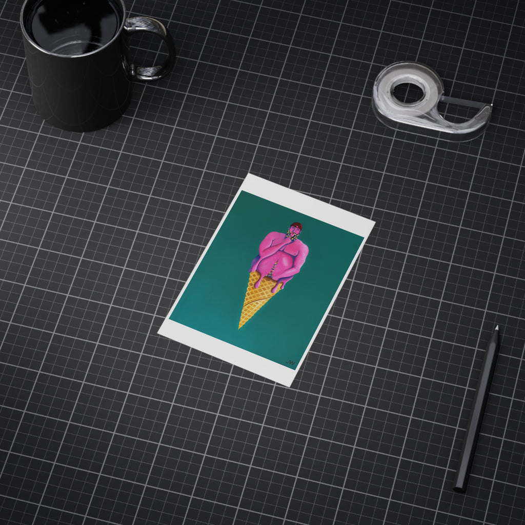 Surreal Pink Figure Ice Cream Cone Print — Unframed Art Poster