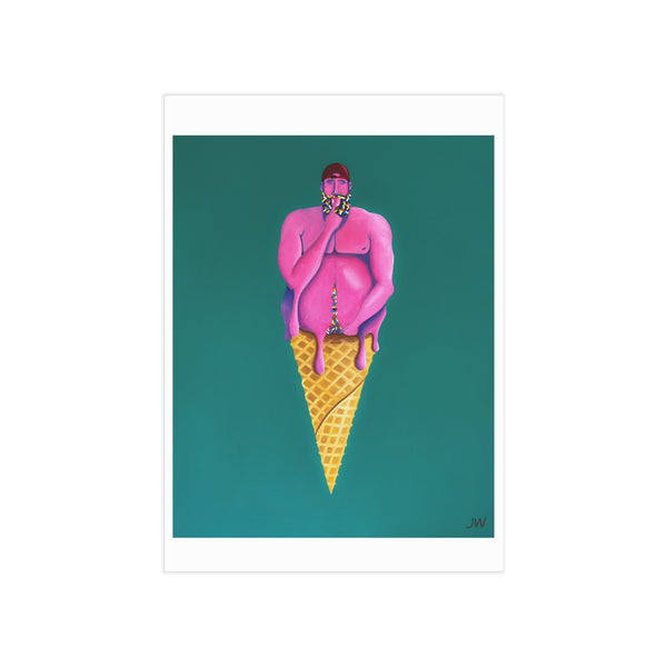 Surreal Pink Figure Ice Cream Cone Print — Unframed Art Poster