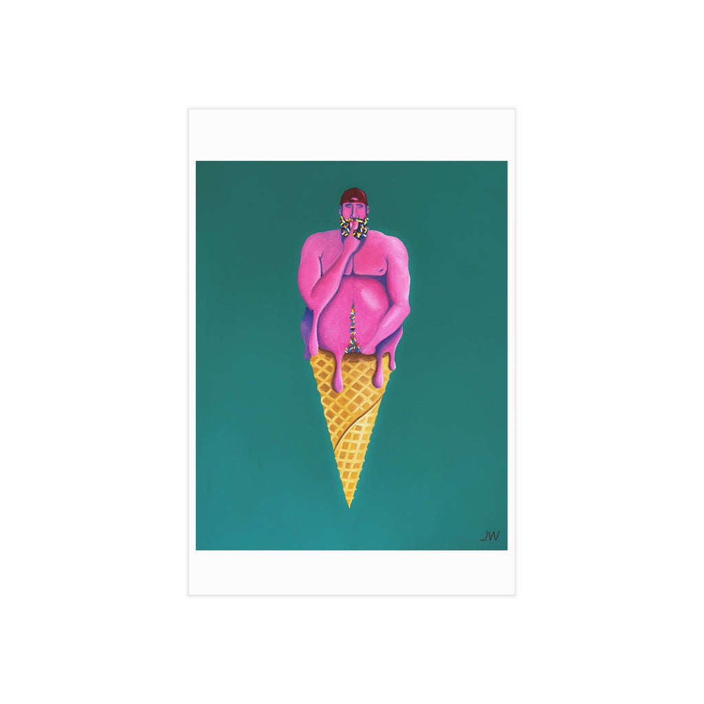 Surreal Pink Figure Ice Cream Cone Print — Unframed Art Poster