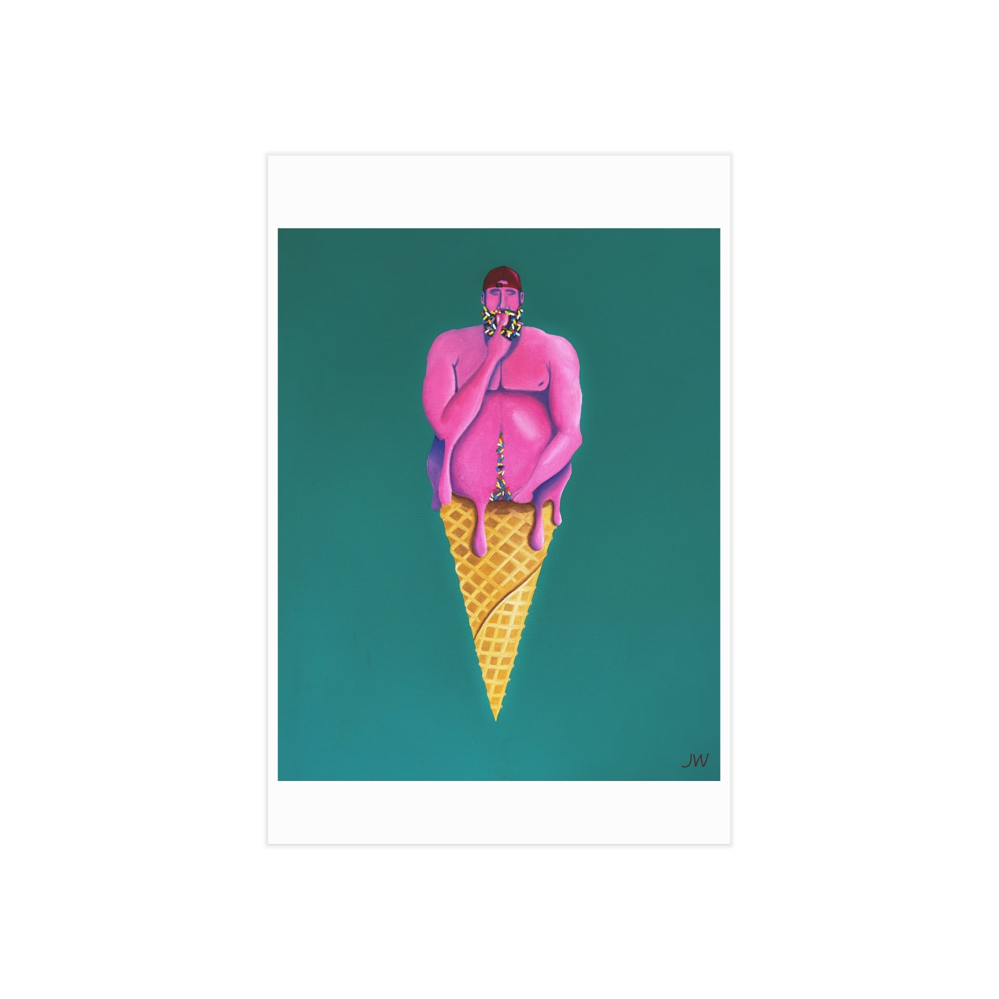 Surreal Pink Figure Ice Cream Cone Print — Unframed Art Poster