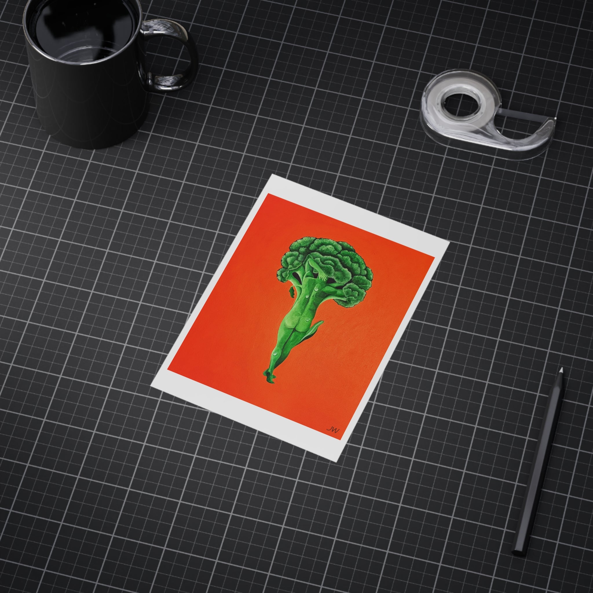 Broccoli Ballerina Art Print — Whimsical Vegetable Illustration on Orange Background