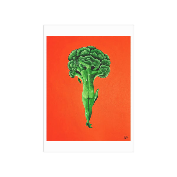 Broccoli Ballerina Art Print — Whimsical Vegetable Illustration on Orange Background