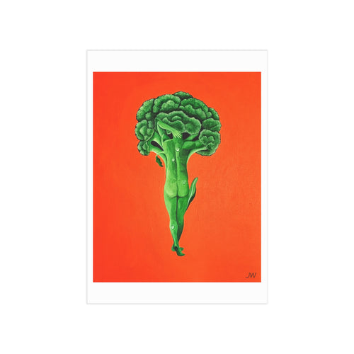 Broccoli Ballerina Art Print — Whimsical Vegetable Illustration on Orange Background
