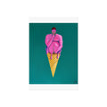 Surreal Pink Figure Ice Cream Cone Fine Art Poster — Bold Modern Pop Art Print