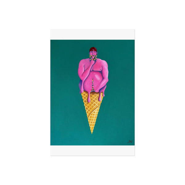 Surreal Pink Figure Ice Cream Cone Fine Art Poster — Bold Modern Pop Art Print