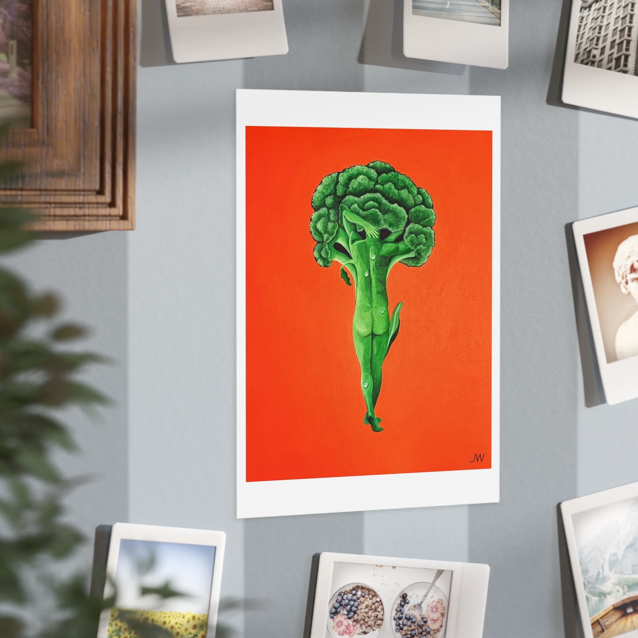 Broccoli Ballerina Art Print — Whimsical Vegetable Illustration on Orange Background