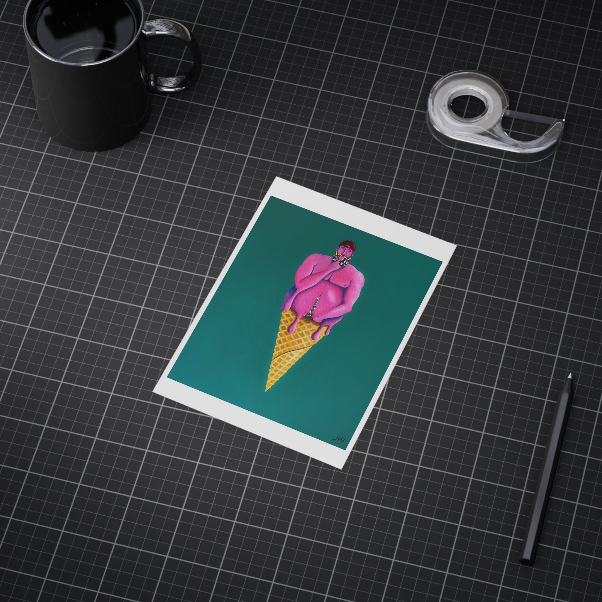 Surreal Pink Figure Ice Cream Cone Print — Unframed Art Poster