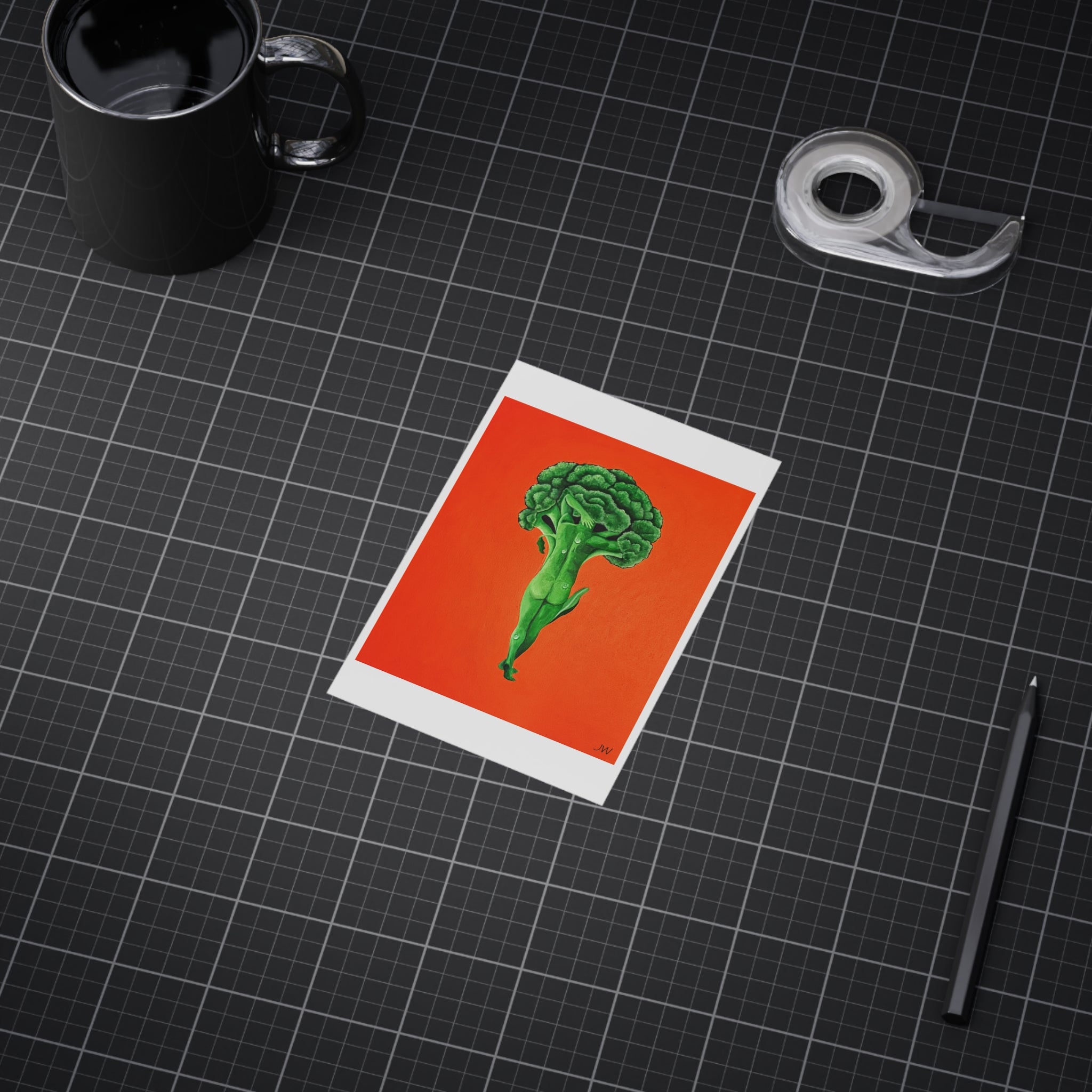Broccoli Ballerina Art Print — Whimsical Vegetable Illustration on Orange Background