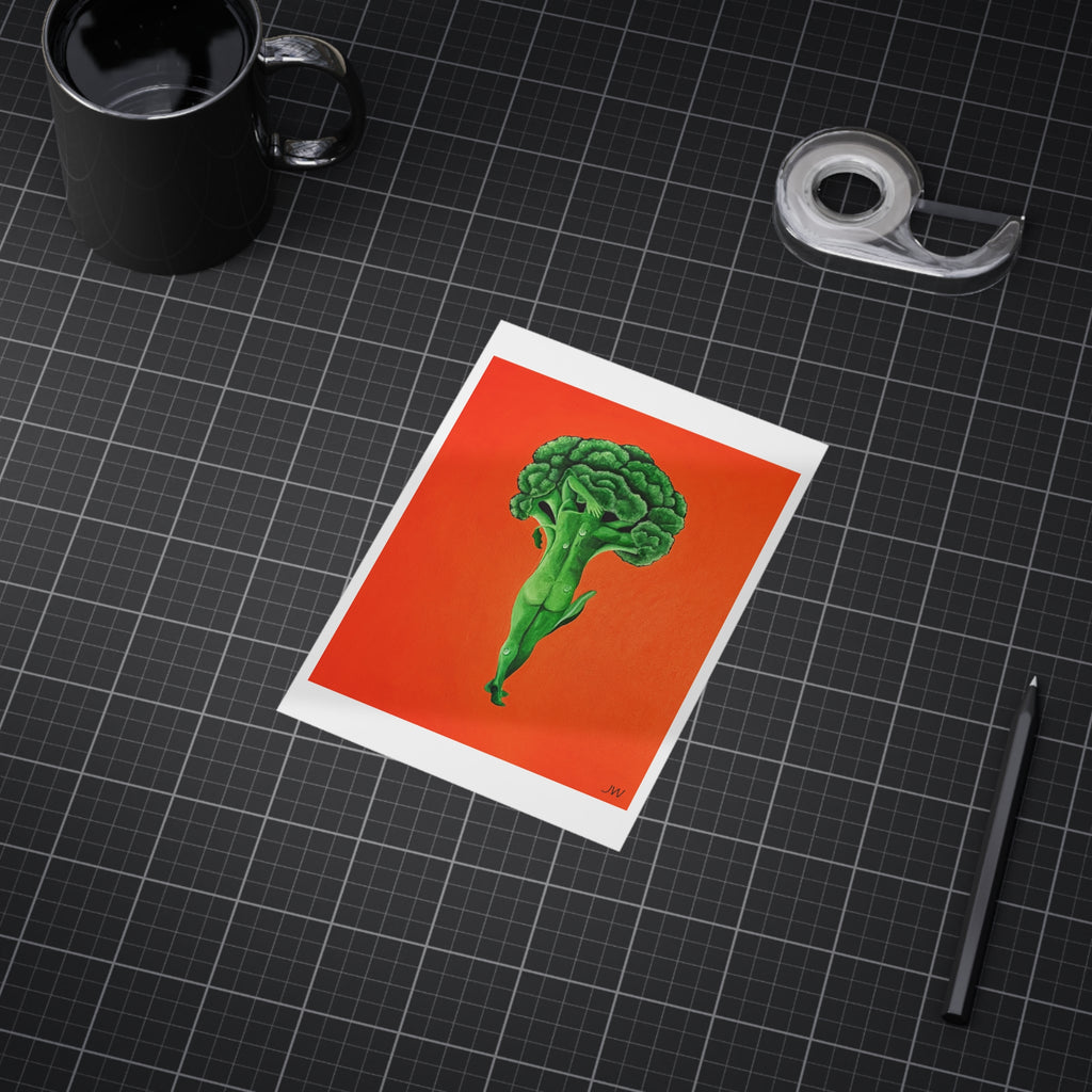 Broccoli Ballerina Art Print — Whimsical Vegetable Illustration on Orange Background