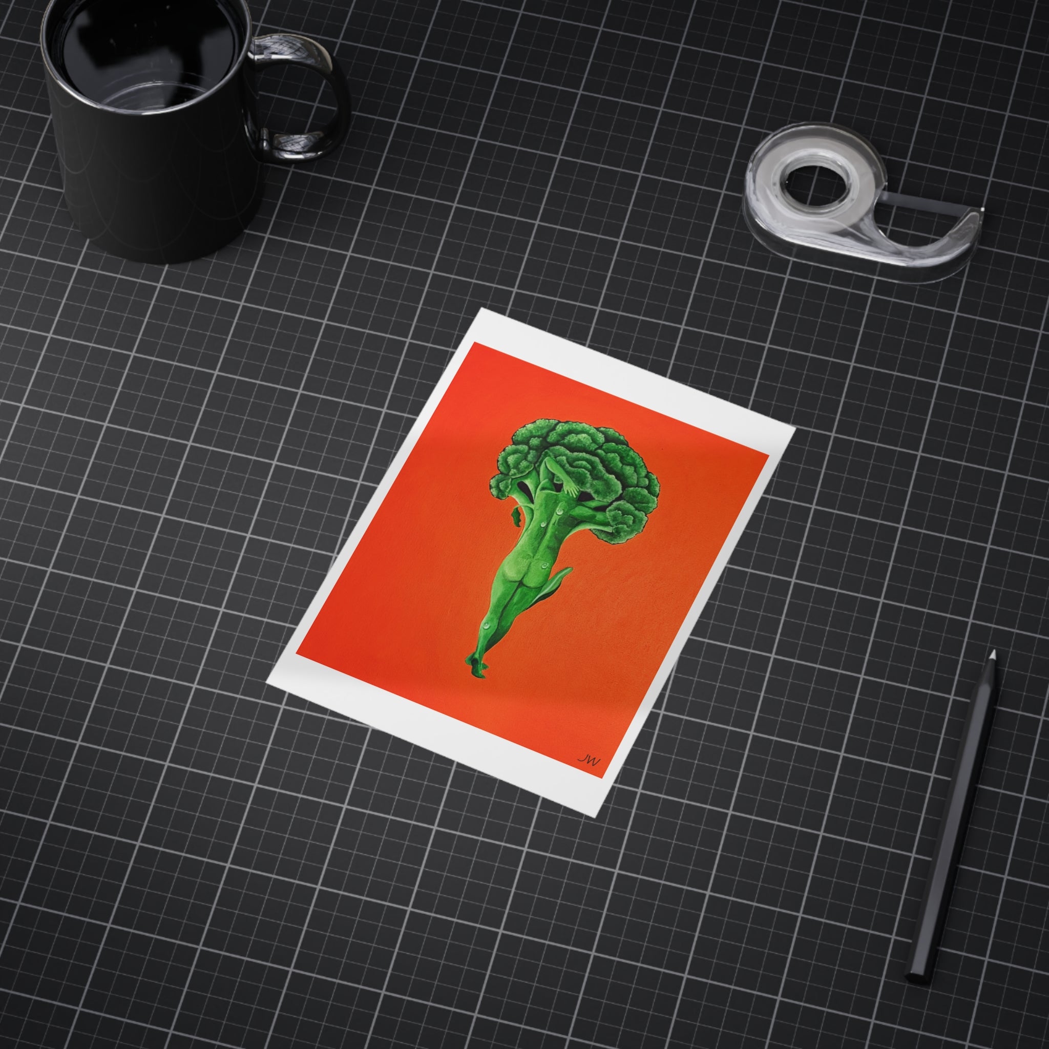Broccoli Ballerina Art Print — Whimsical Vegetable Illustration on Orange Background