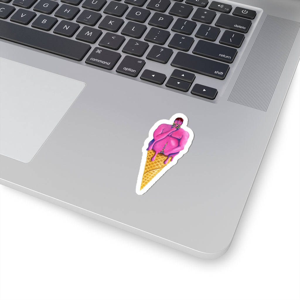 Surreal Pink Melt Ice Cream Cone Sticker — Kiss-Cut Vinyl Decal