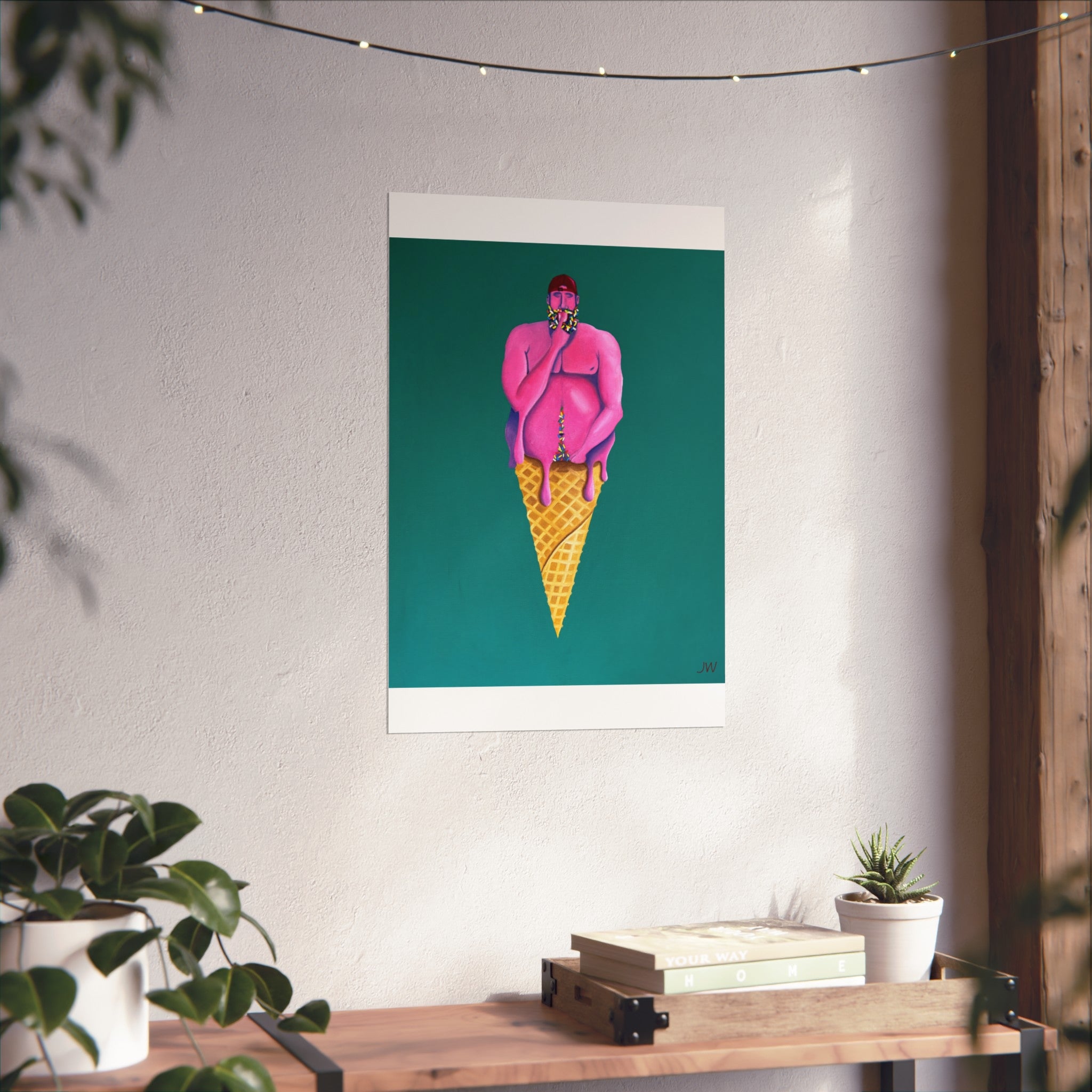 Surreal Pink Figure Ice Cream Cone Fine Art Poster — Bold Modern Pop Art Print