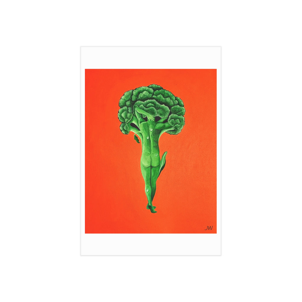 Broccoli Ballerina Art Print — Whimsical Vegetable Illustration on Orange Background
