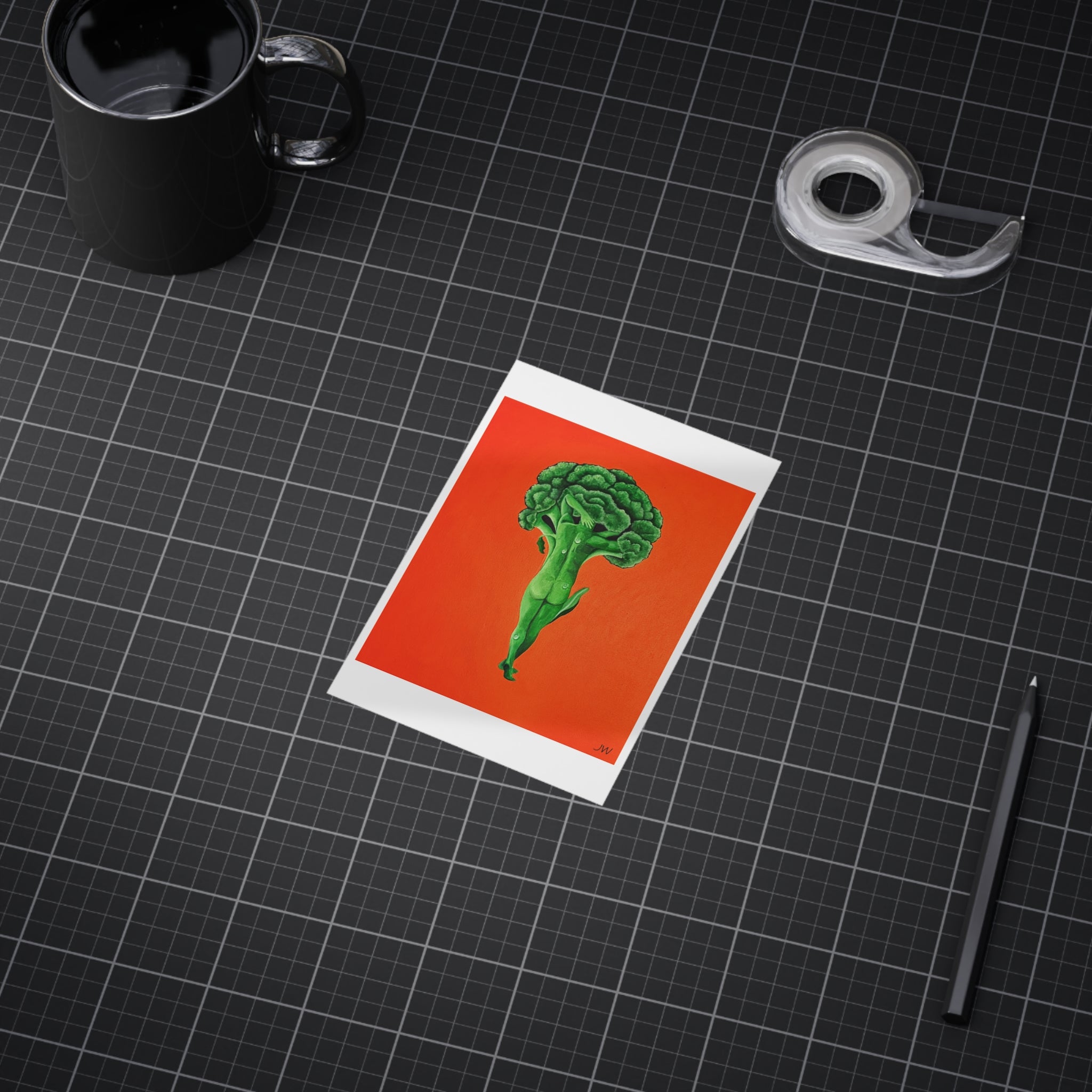 Broccoli Ballerina Art Print — Whimsical Vegetable Illustration on Orange Background